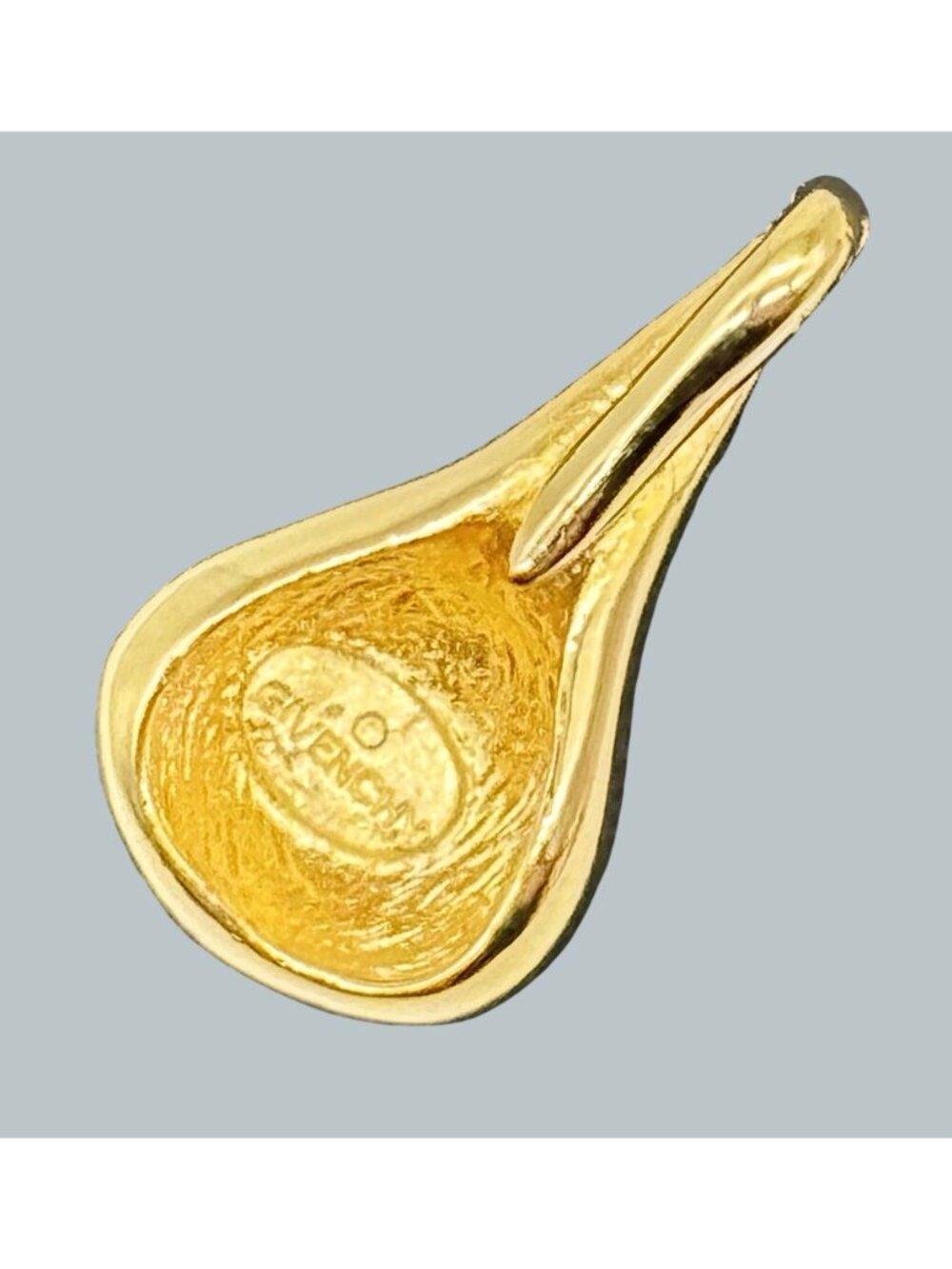 Vintage Givenchy Classic Logo Pendant Charm Teardrop Pear Shape Gold Tone Signed - Picture 8 of 14